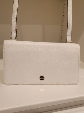 Lodis White Pebbled Leather Crossbody with Gold Accent